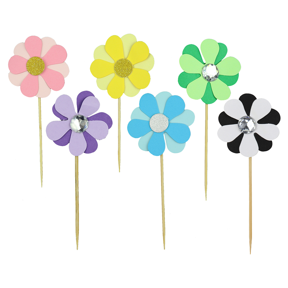 O'Creme Flower Cake Toppers, Pack of 6