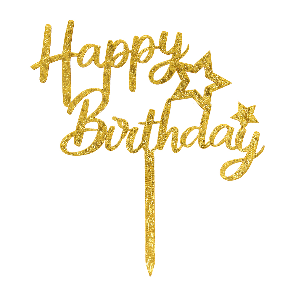 O'Creme Gold 'Happy Birthday' with Stars Cake Topper
