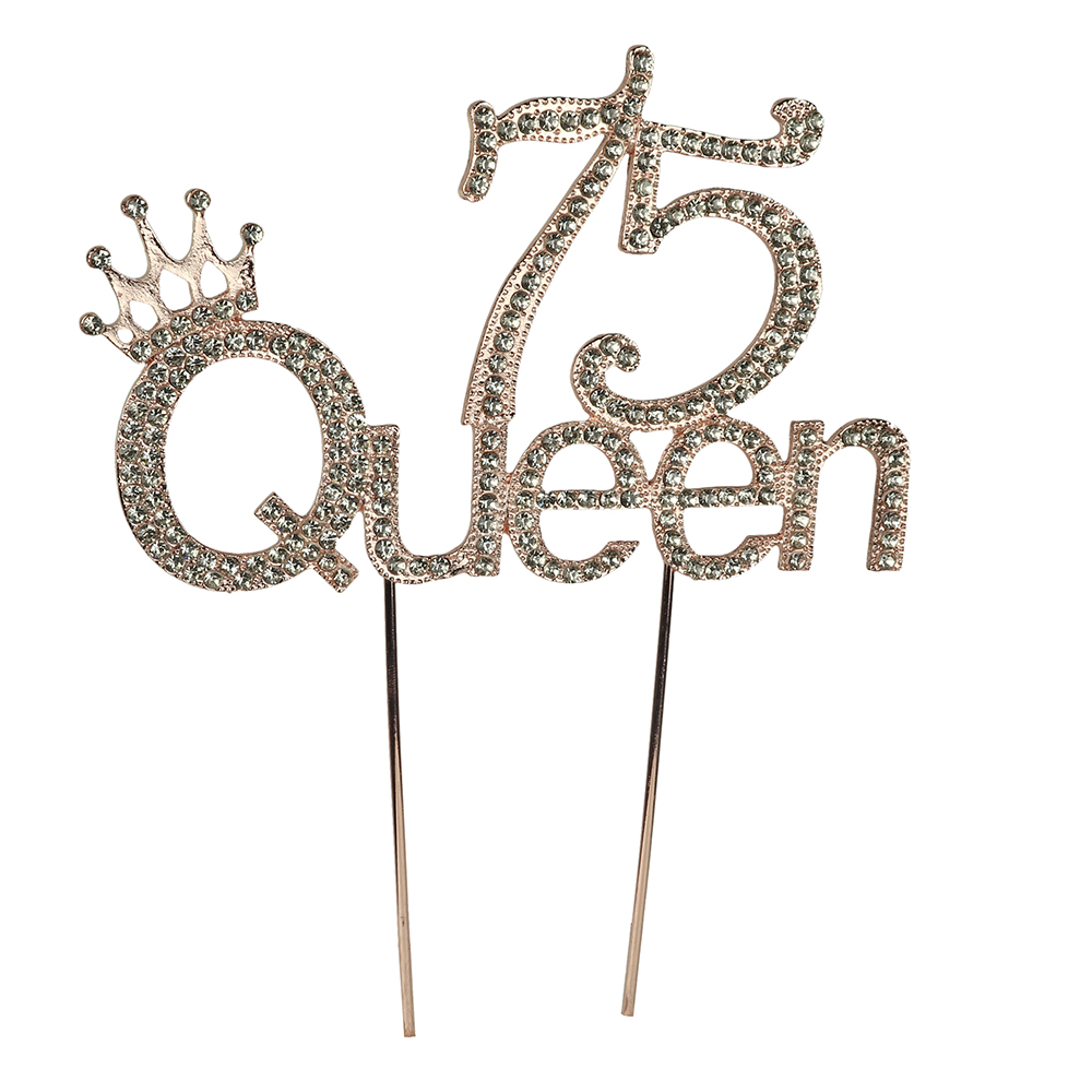O'Creme Gold Rhinestone '75 Queen' Cake Topper