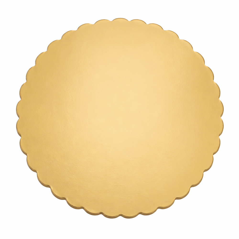 O'Creme Gold Round Scalloped Dessert Boards, 5" Diameter - Pack of 25
