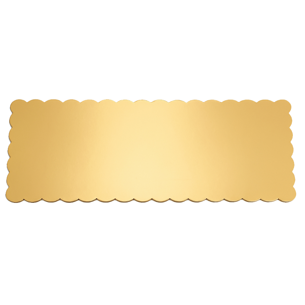 O'Creme Gold Scalloped Log Cake Board, 16.75" x 6.5" - Pack of 25