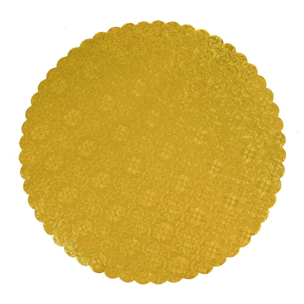 O'Creme Gold Scalloped Corrugated Round Cake Board, 12", Pack of 10