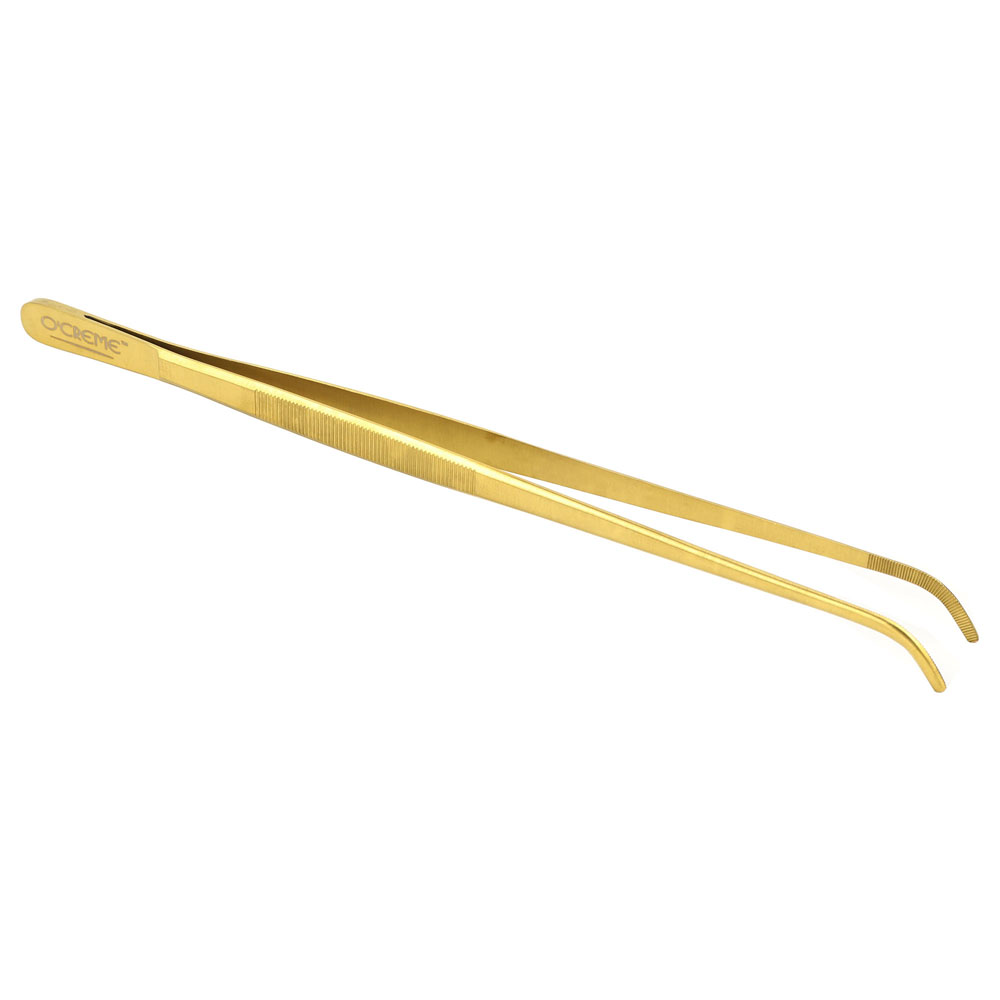 O'Creme Gold Stainless Steel Curved Tip Tweezers, 10" 