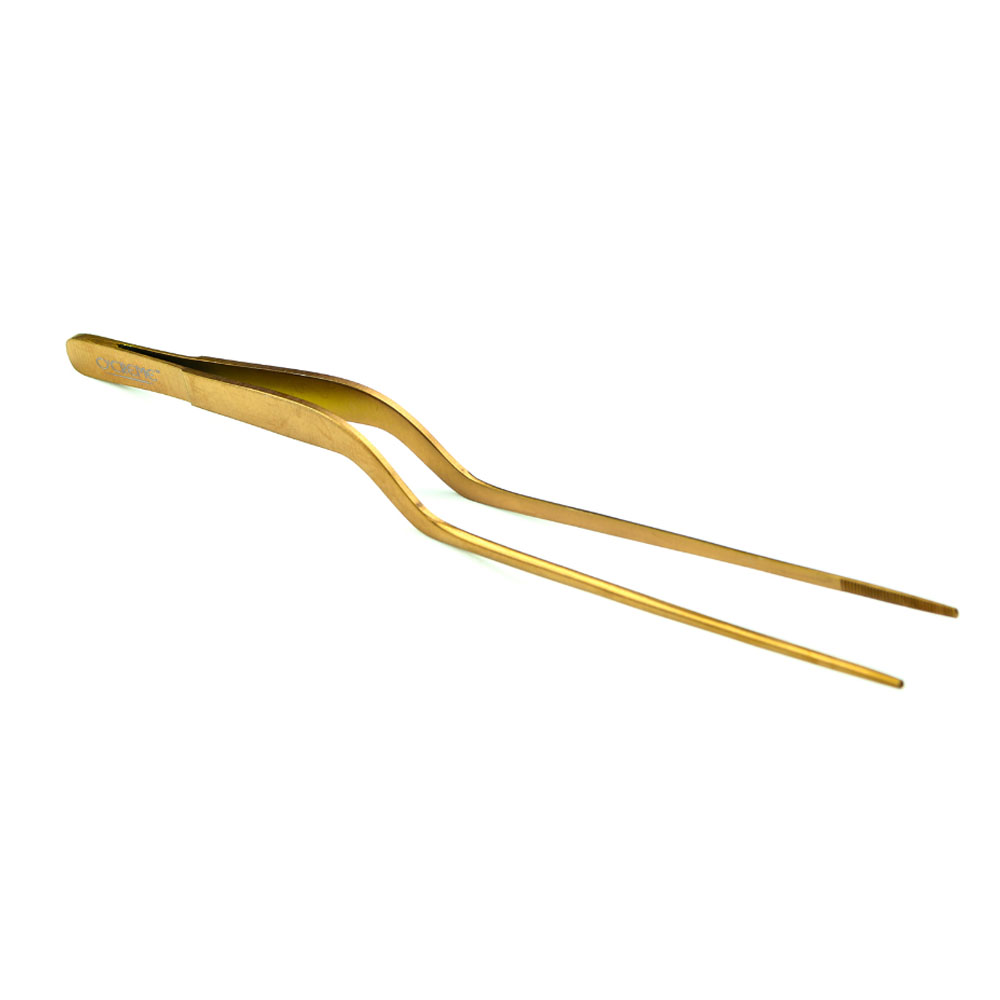 O'Creme Gold Stainless Steel Fine Tip Offset Tweezers, 8" 