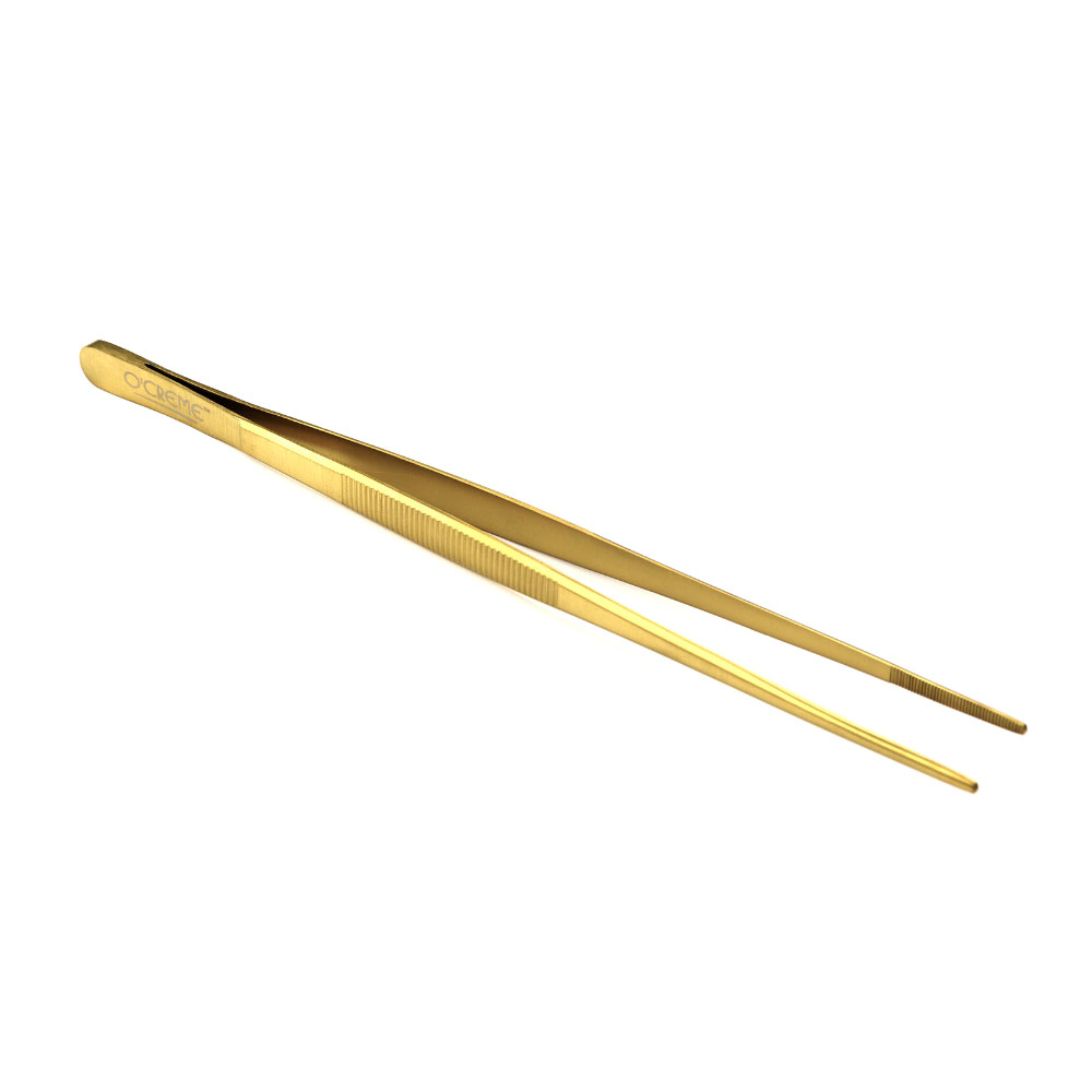 O'Creme Gold Stainless Steel Straight Tip Tweezers, 10" 