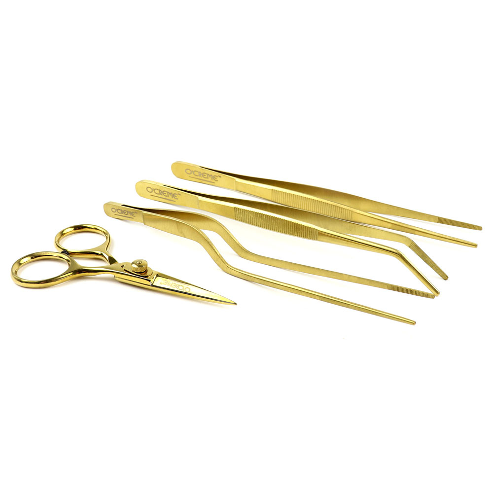 O'Creme Gold Stainless Steel Tweezers, Set of 4