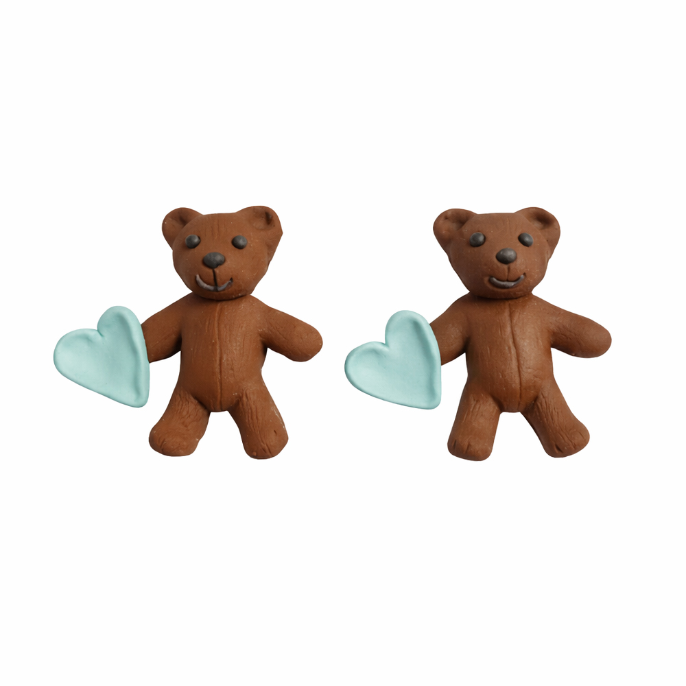 O'Creme Gumpaste Teddy Bear with Blue Heart, Set of 12