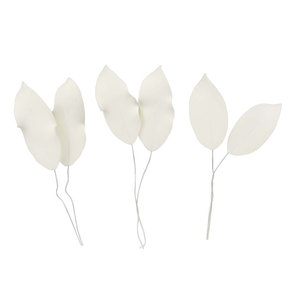 O'Creme Gumpaste White Alstroemeria Leaves, 2-1/8" - 2-3/4" - Set of 18