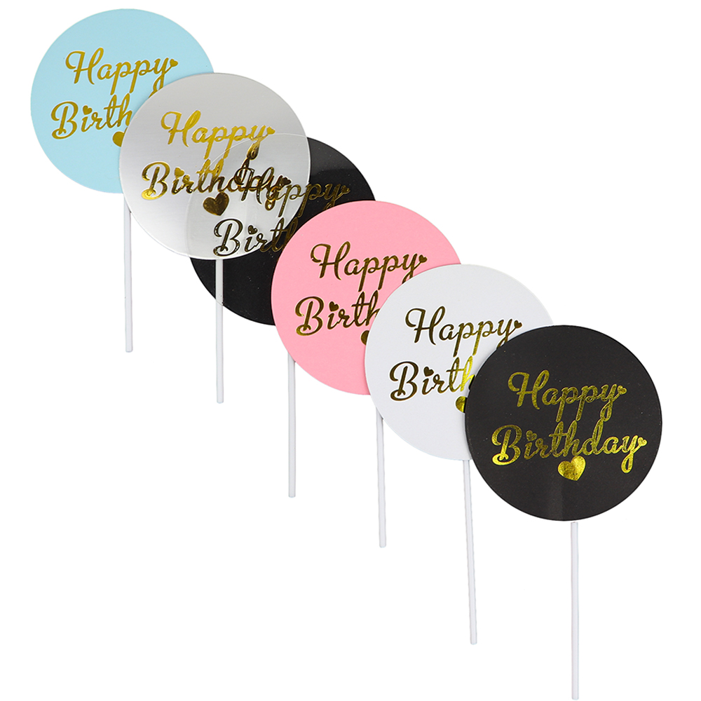 O'Creme 'Happy Birthday' Circle Cake Toppers, Pack of 18