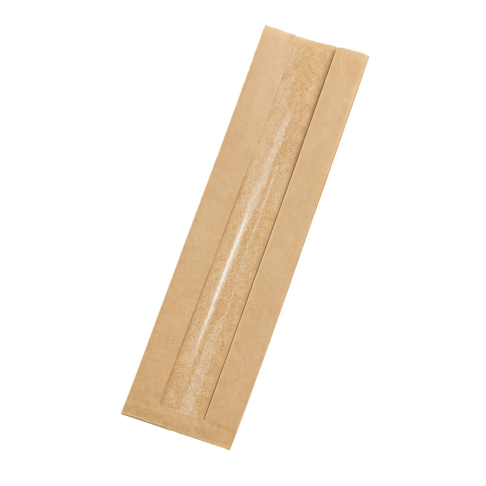 O'Creme Kraft Baguette Bag with Window, 23" x 4" - Pack of 50