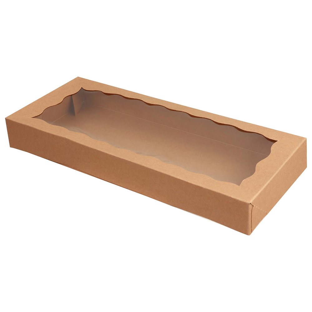 O'Creme Kraft Cookie Box with Window, 12" x 5" x 1.5" - Pack of 25