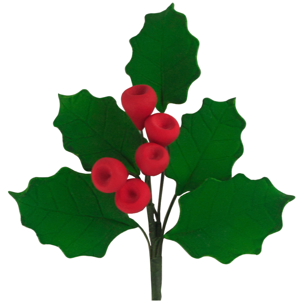 O'Creme Medium Holly & Berry Gumpaste Flower Spray