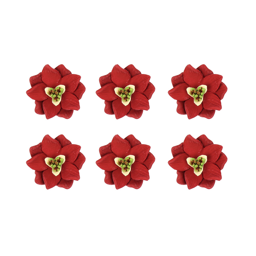 O'Creme Mini Red Poinsettia Gumpaste Flowers - Set of 6