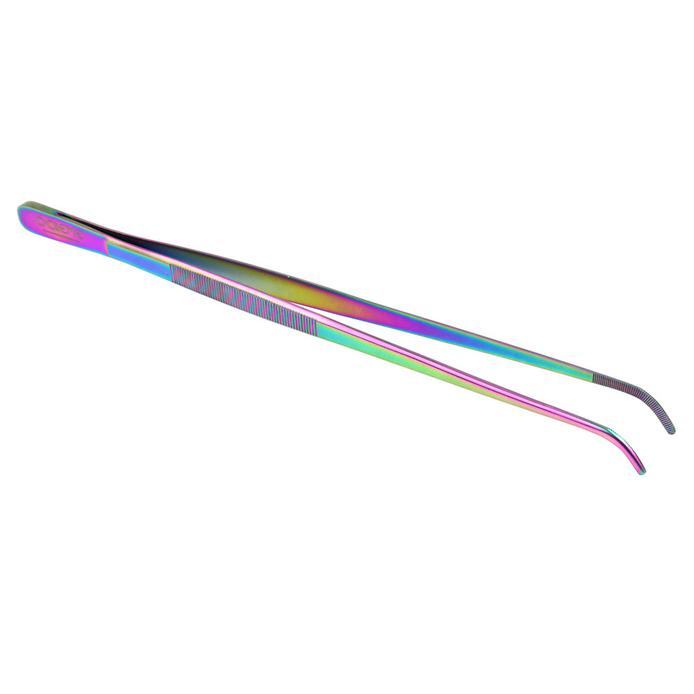 O'Creme Oil Slick Stainless Steel Curved Tip Tweezers, 12" 