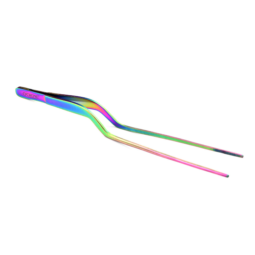 O'Creme Oil Slick Stainless Steel Fine Tip Offset Tweezers, 8" 