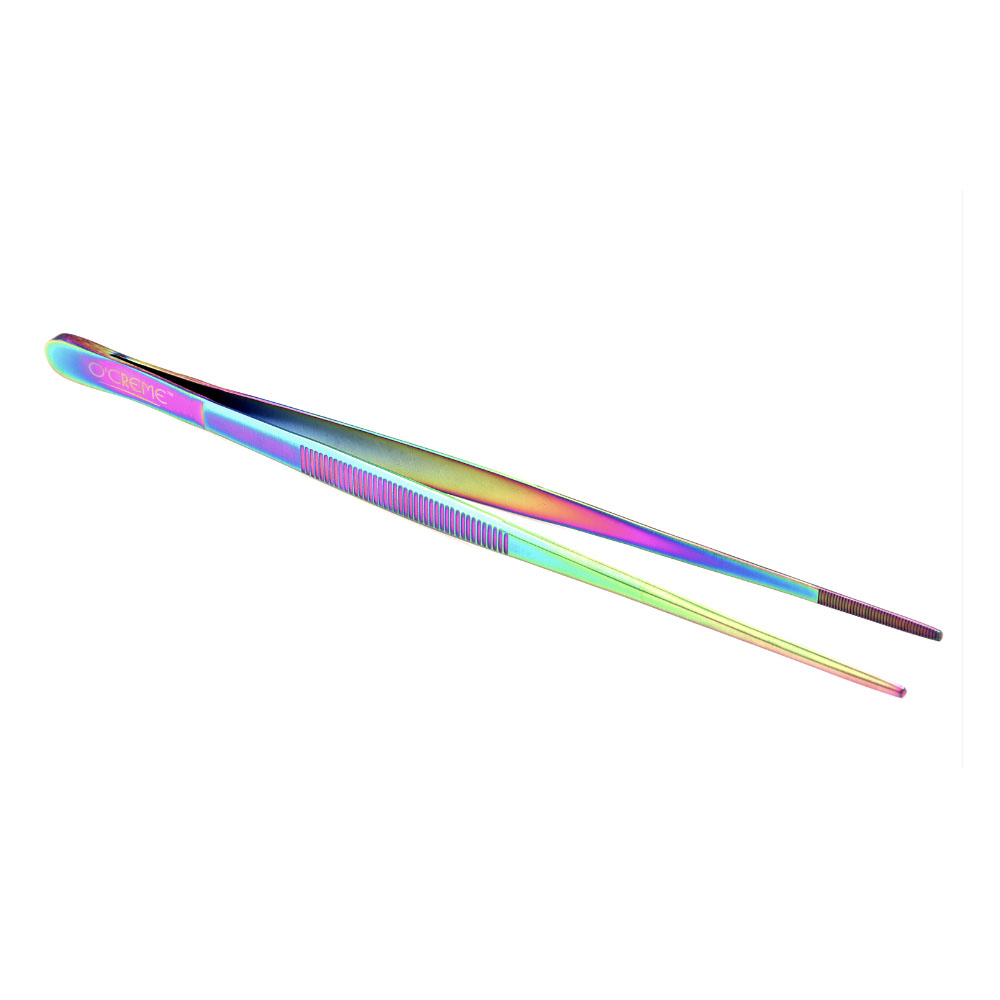 O'Creme Oil Slick Stainless Steel Straight Tip Tweezers, 8" 