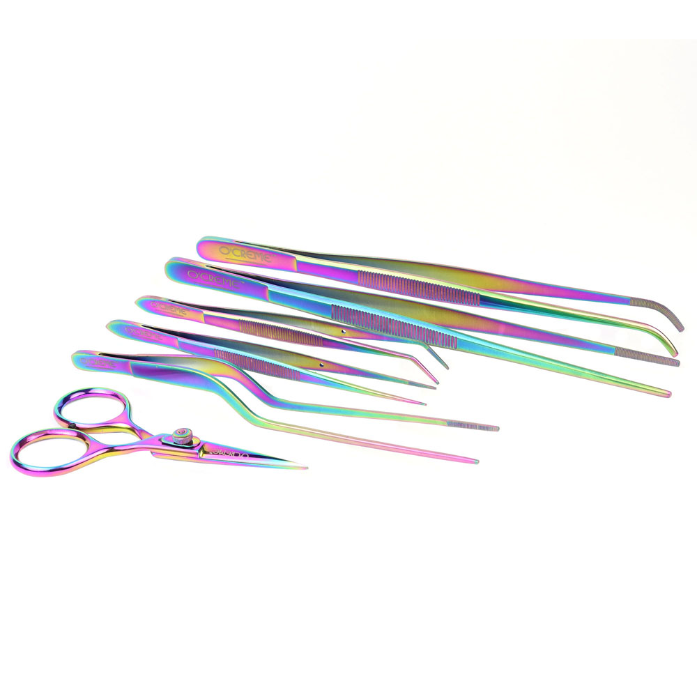 O'Creme Oil Slick Stainless Steel Tweezers & Scissors, Set of 6 