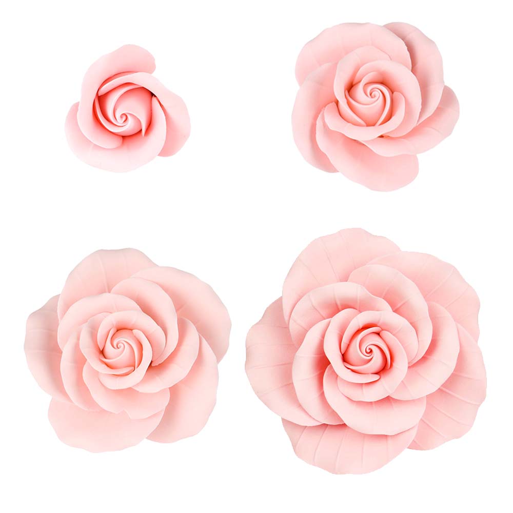 O'Creme Pink Garden Rose Gumpaste Flowers - Set of 8