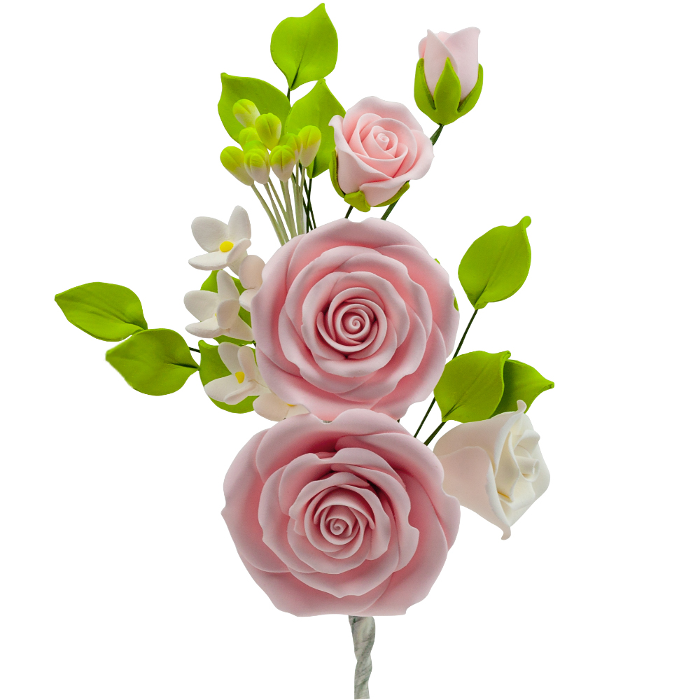 O'Creme Pink Rose Gumpaste Flower Spray