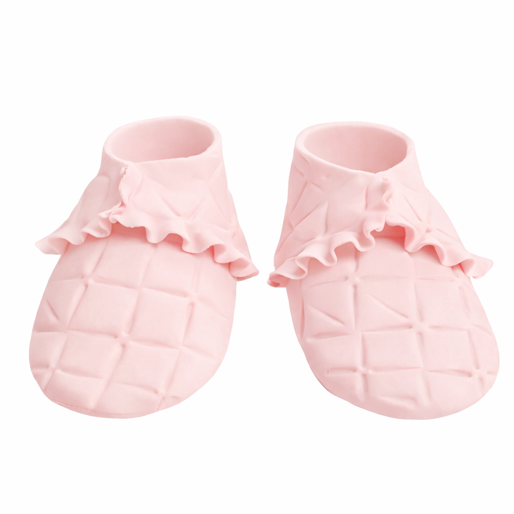 O'Creme Pink Ruffled Gumpaste Booties, 2.75" x 1.5" x 1.0" - 1 Pair