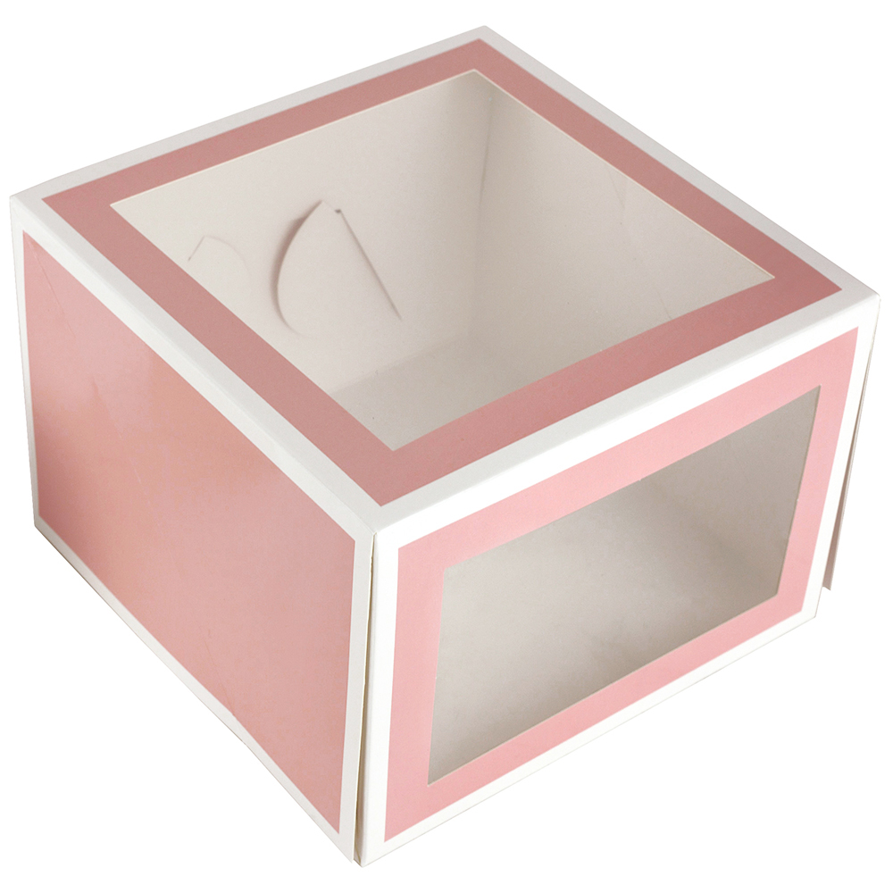O'Creme Pink Square Cake Box with Top & Front Window, 10" x 10" x 7" - Pack of 10
