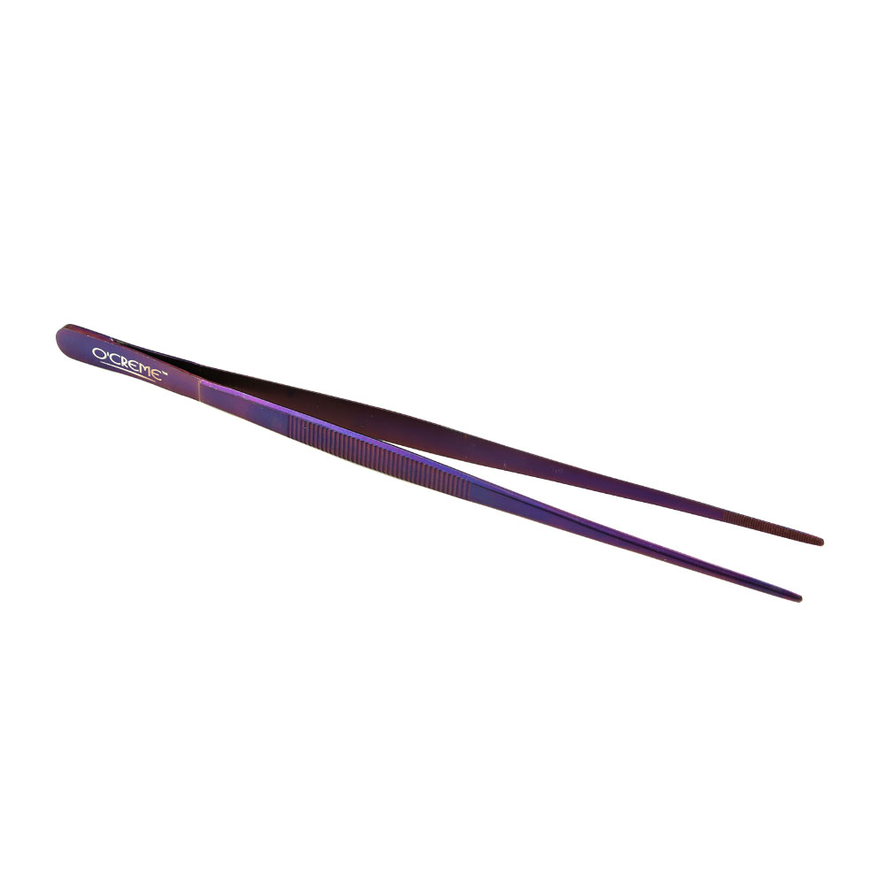 O'Creme Purple Stainless Steel Straight Tip Tweezers, 8" 