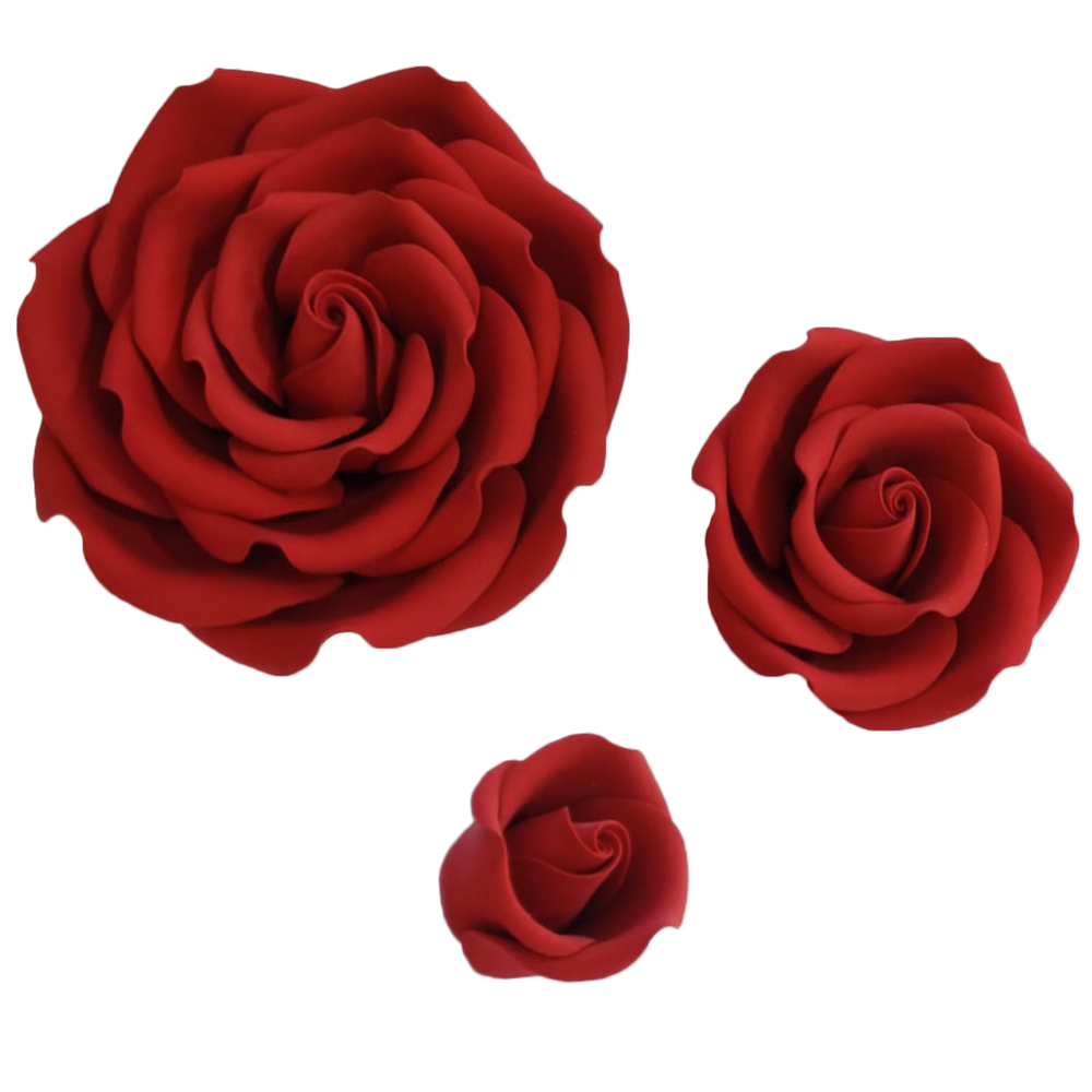 O'Creme Red Rebecca Rose Gumpaste Flowers, Set of 6