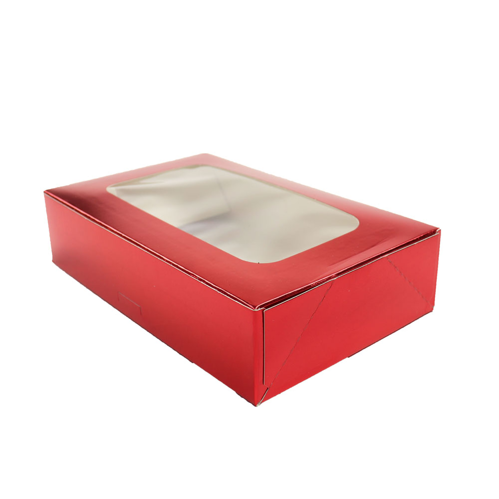 O'Creme Red Treat Box with Window, 8.5" x 5.5" x 2", Case of 200 
