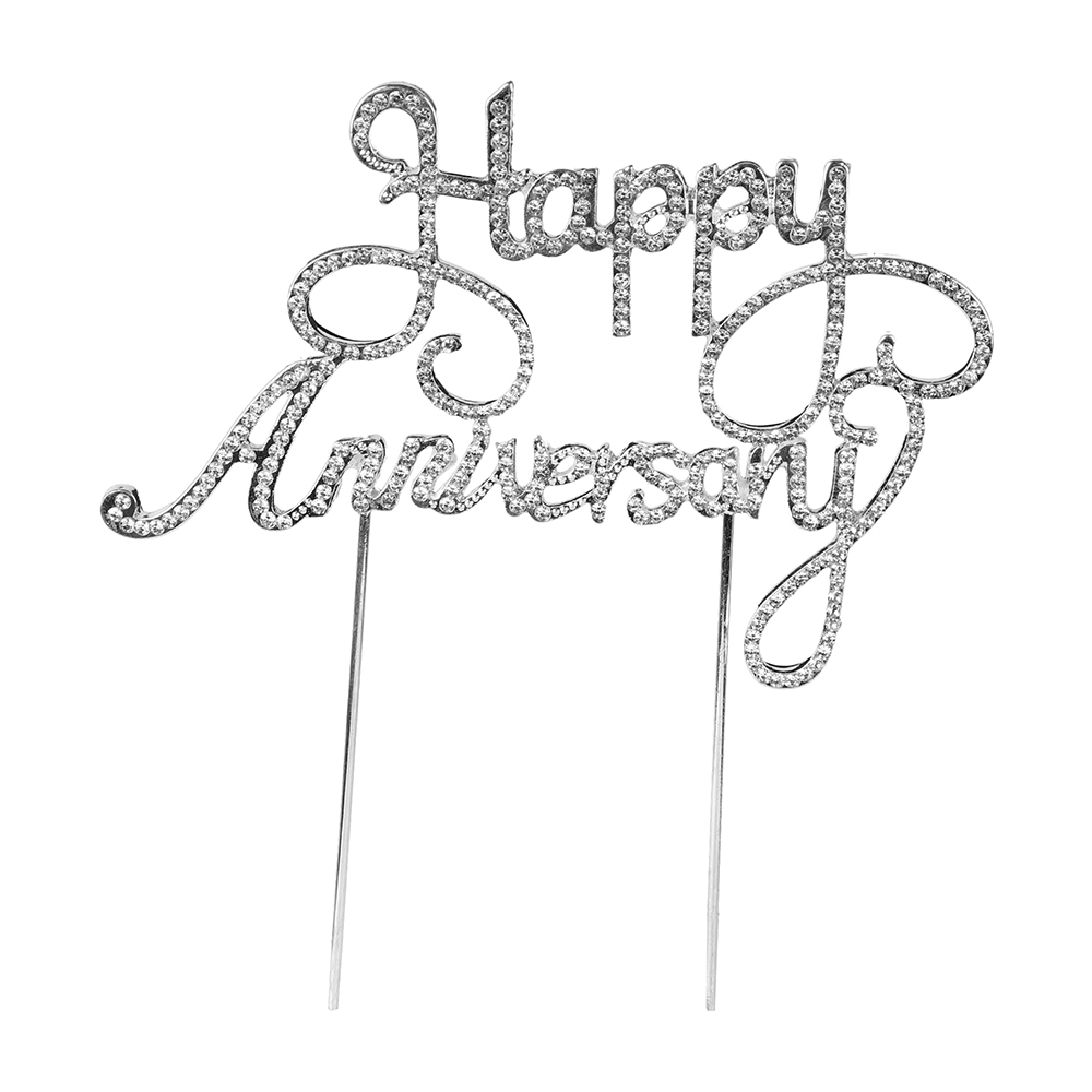 O'Creme Rhinestone 'Happy Anniversary' Cake Topper