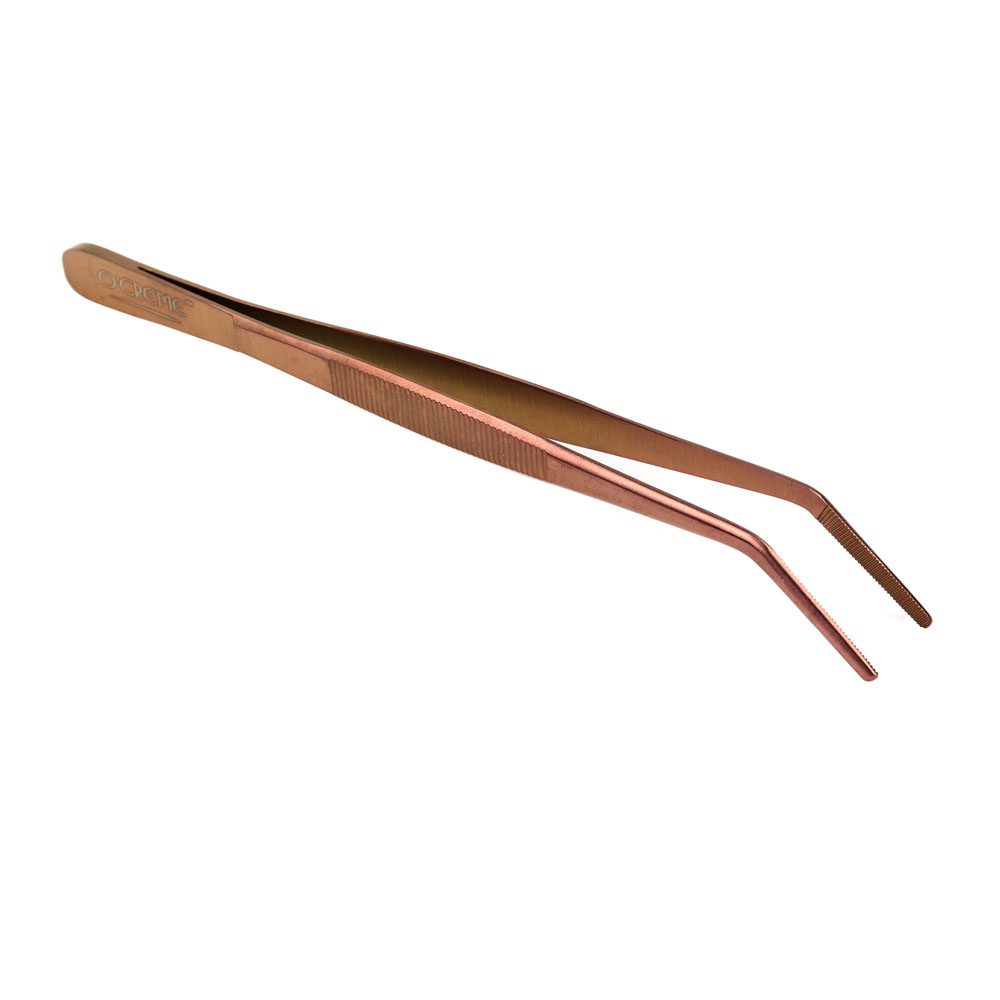 O'Creme Rose Gold Stainless Steel Curved Tip Tweezers, 8" 