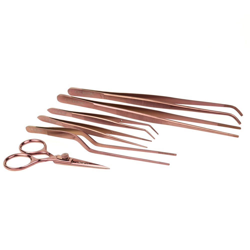 O'Creme Rose Gold Stainless Steel Tweezers & Scissors, Set of 6