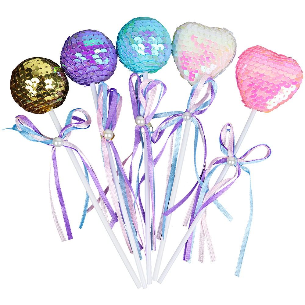 O'Creme Sequined Hearts & Balls Cake Toppers, Set of 5