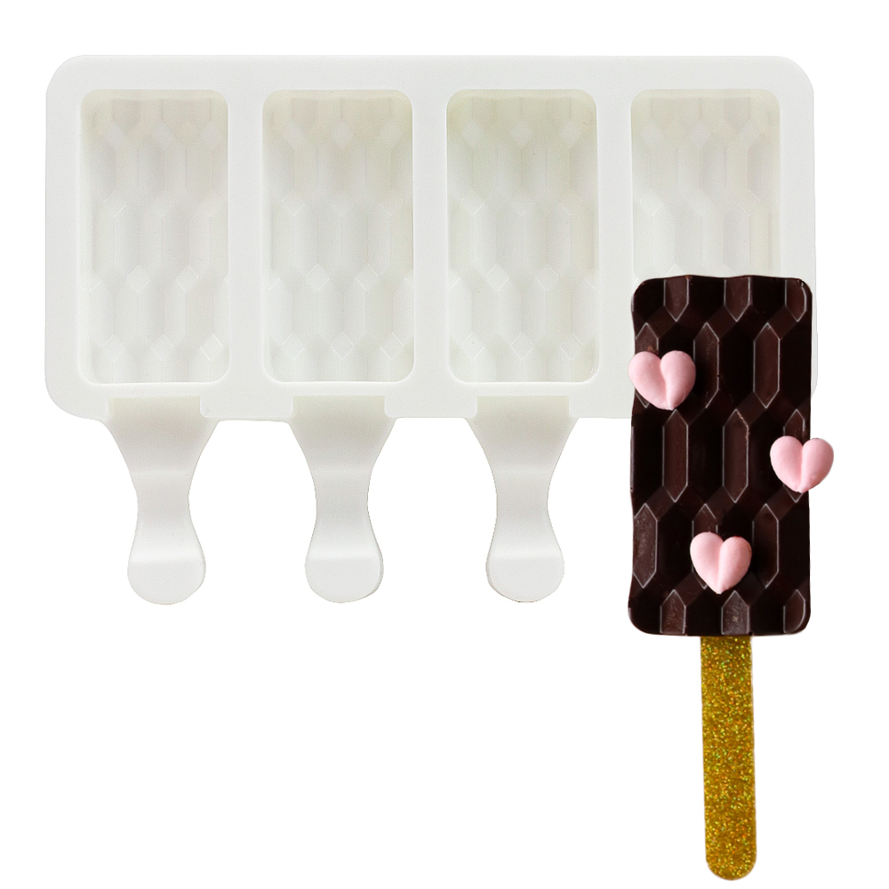 O'Creme Silicone Ice Cream Pop Mold, Checkered, 4 Cavities