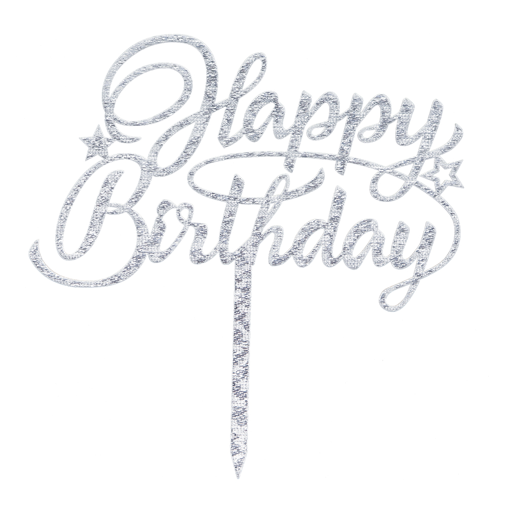 O'Creme Silver 'Happy Birthday' Cake Topper