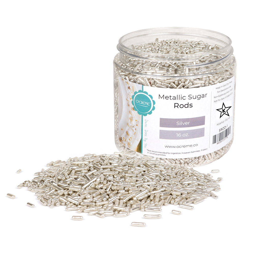 O'Creme Silver Metallic Sugar Rods,  1 lb.