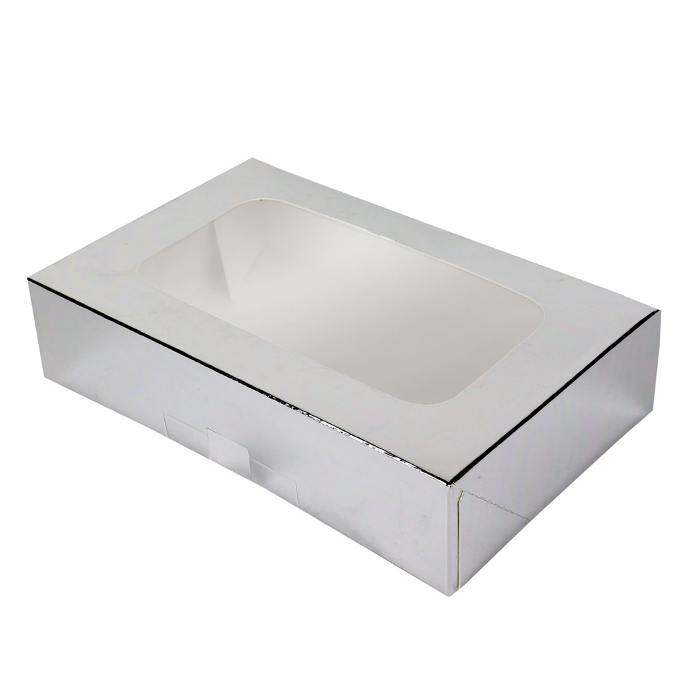 O'Creme Silver Treat Box with Window, 8.5" x 5.5" x 2", Pack of 5 