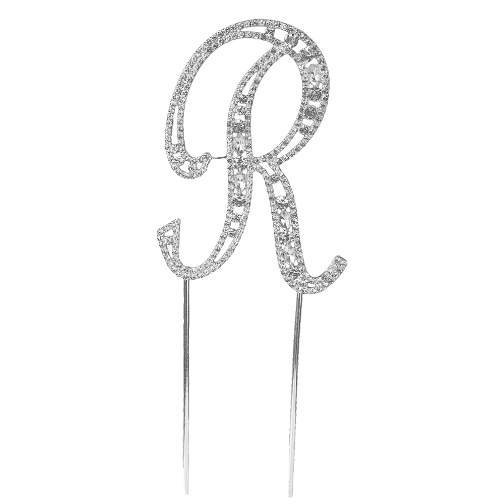 O'Creme Silver Rhinestone 'Letter R' Cake Topper