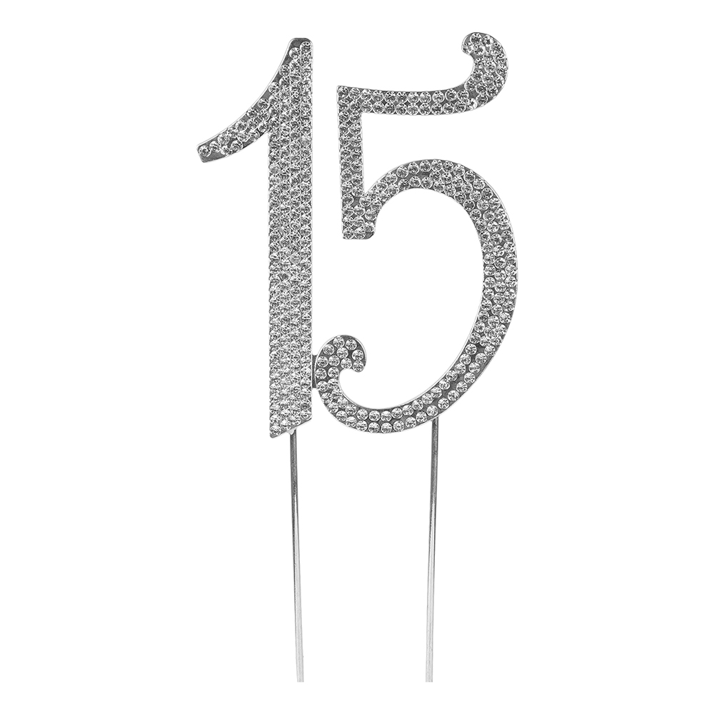 O'Creme Silver Rhinestone 'Number Fifteen' Cake Topper