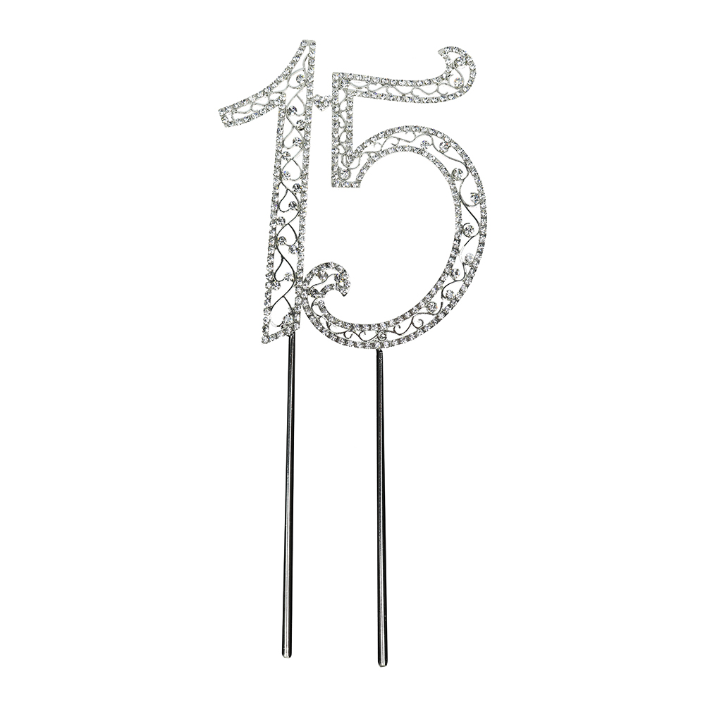 O'Creme Silver Rhinestone 'Number Fifteen' Cake Topper