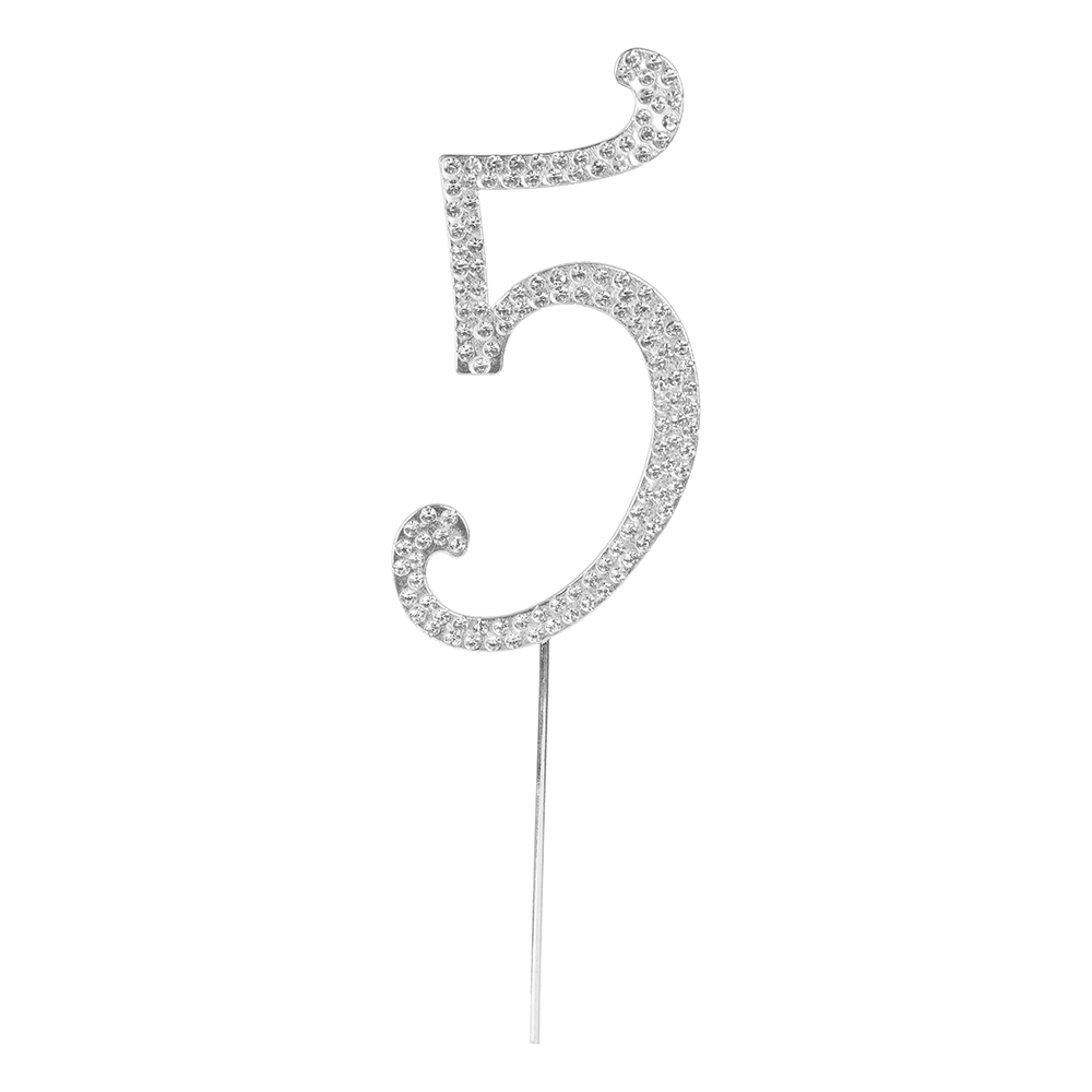 O'Creme Silver Rhinestone 'Number Five' Cake Topper