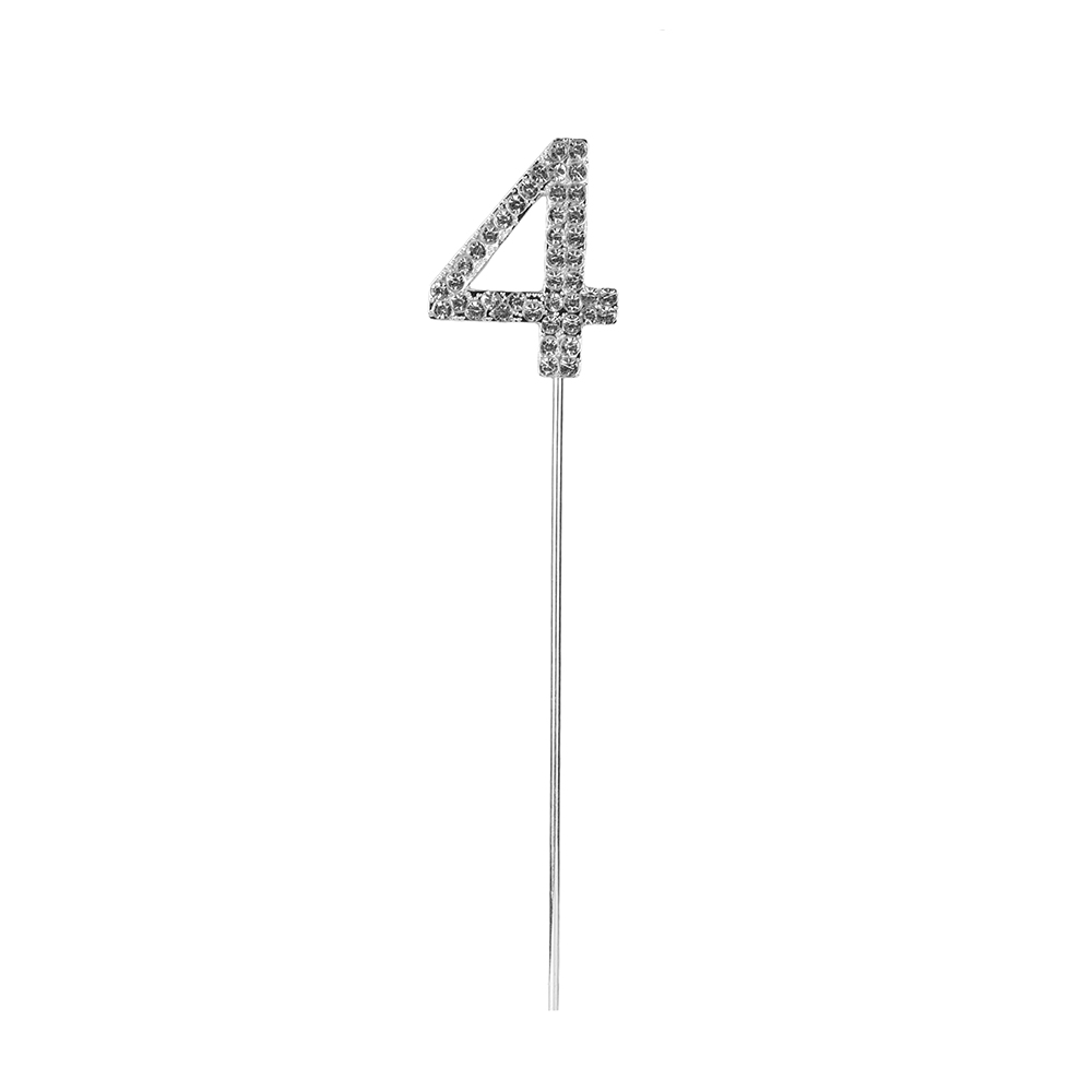 O'Creme Silver Rhinestone 'Number Four' Cake Topper