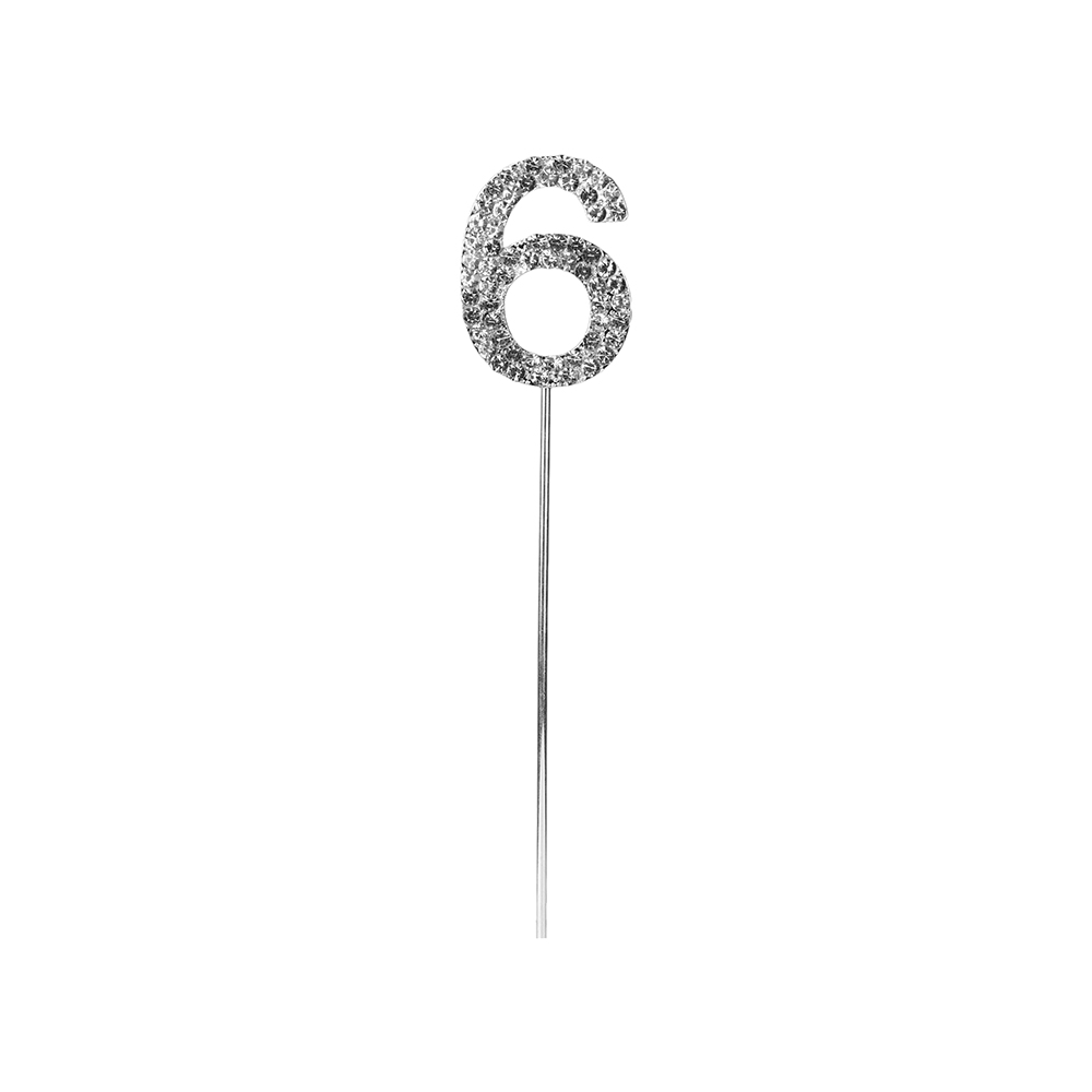 O'Creme Silver Rhinestone 'Number Six' Cake Topper