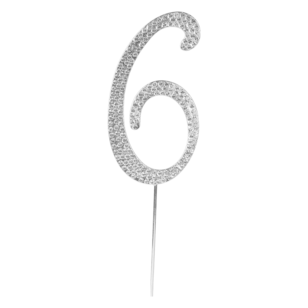 O'Creme Silver Rhinestone 'Number Six' Cake Topper