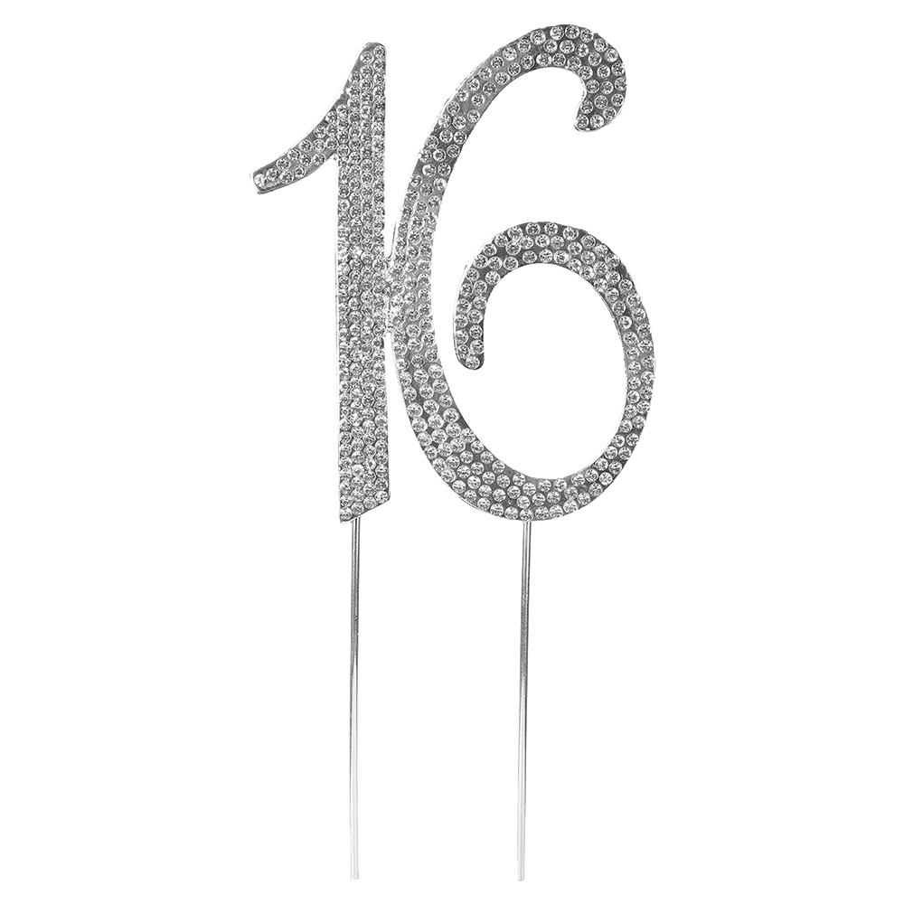 O'Creme Silver Rhinestone 'Number Sixteen' Cake Topper