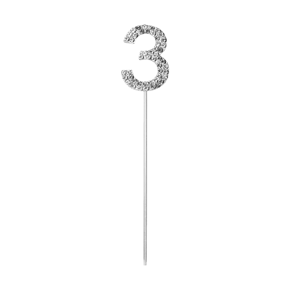 O'Creme Silver Rhinestone 'Number Three' Cake Topper