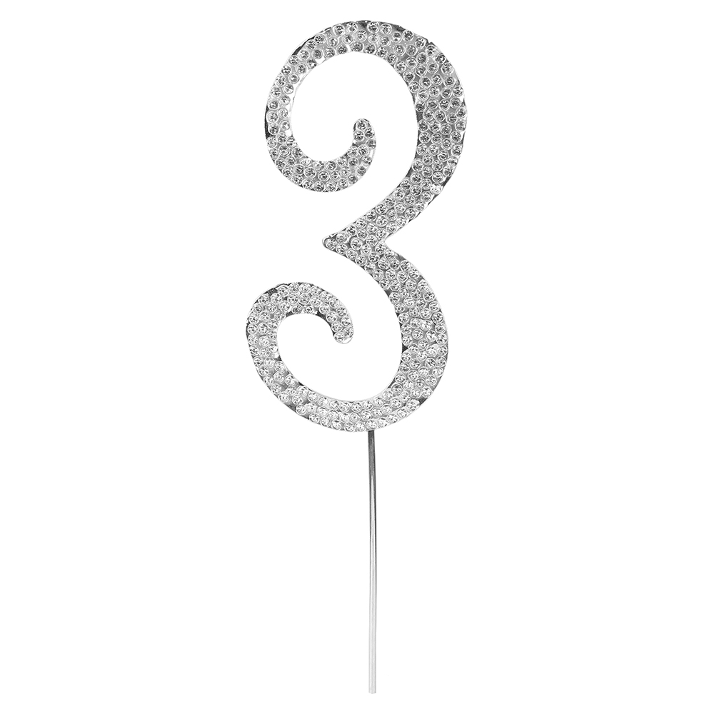 O'Creme Silver Rhinestone 'Number Three' Cake Topper