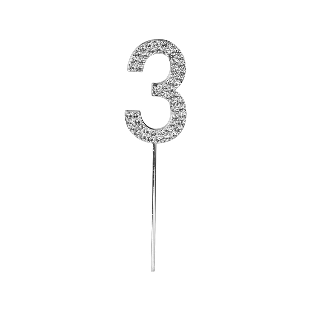 O'Creme Silver Rhinestone 'Number Three' Cupcake Topper