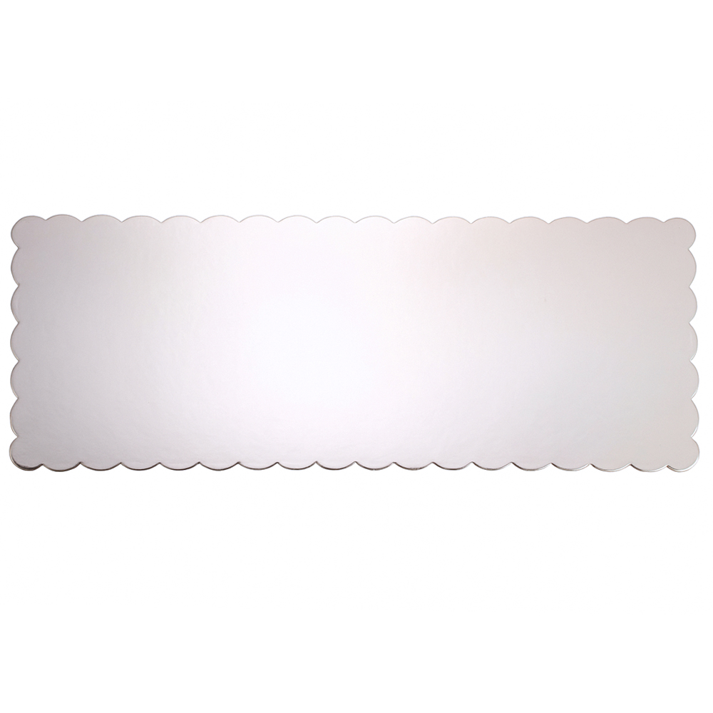 O'Creme Silver Scalloped Log Cake Board, 16.75" x 6.5" - Pack of 25
