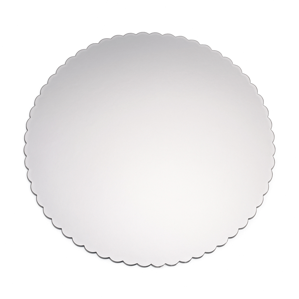 O'Creme Silver Scalloped Round Cake Boards, 10" Diameter - Pack of 25
