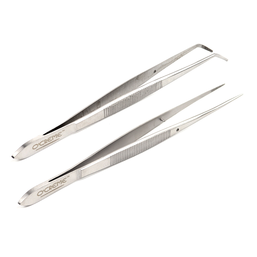 O'Creme Silver Stainless Steel Tweezers, Set of 2